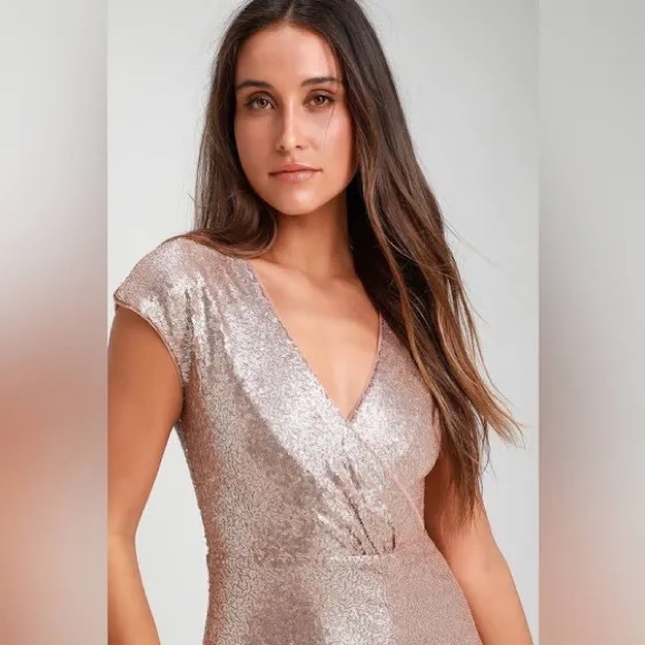 Lulu’s Floor Length Gold Sequin Dress - Picture 8 of 8